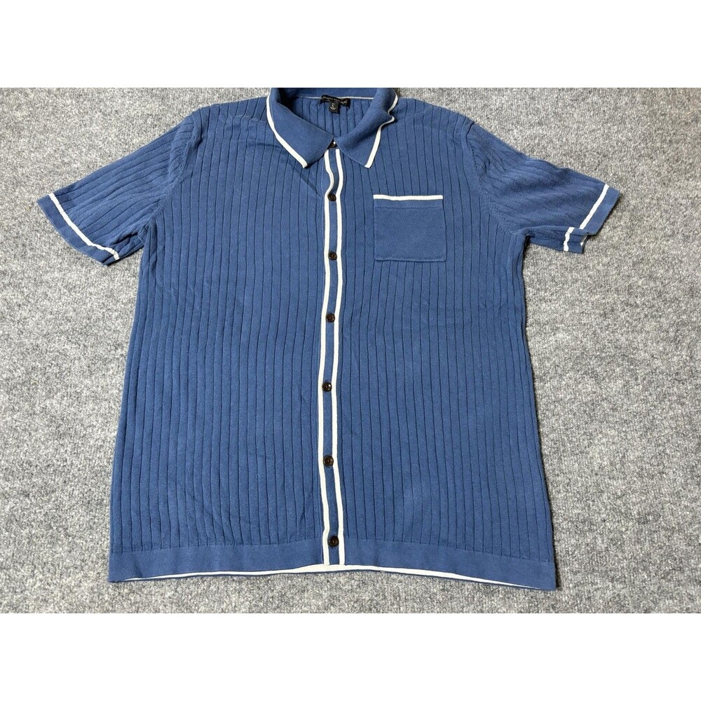 Banana Republic Shirt Mens LT Blue Short Sleeve Knit Button-Up Cotton Silk Blend